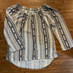 Grey and White Off-Shoulder Top